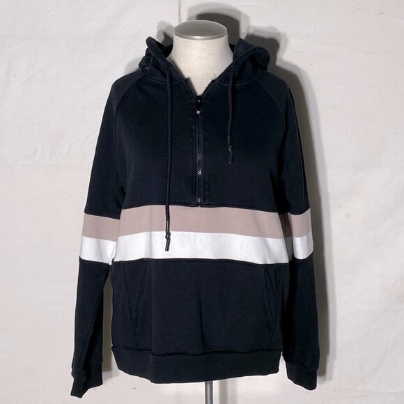 5/$25 Marc New York Performance Black Pink White Stripe 1/4 Zip Hoodie  M - Picture 1 of 14
